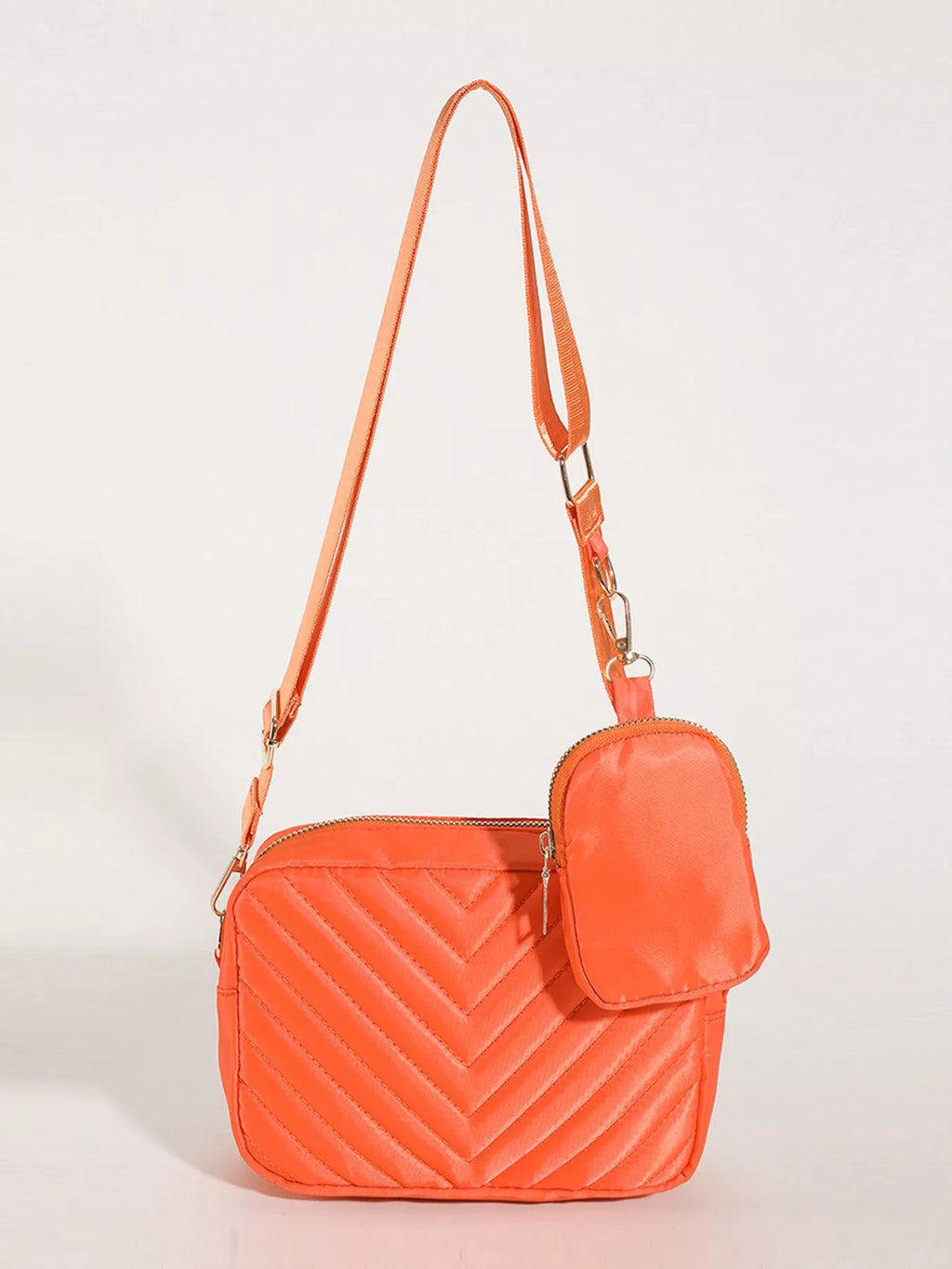 Chevron Quilted Crossbody Bag with Mini Pouch