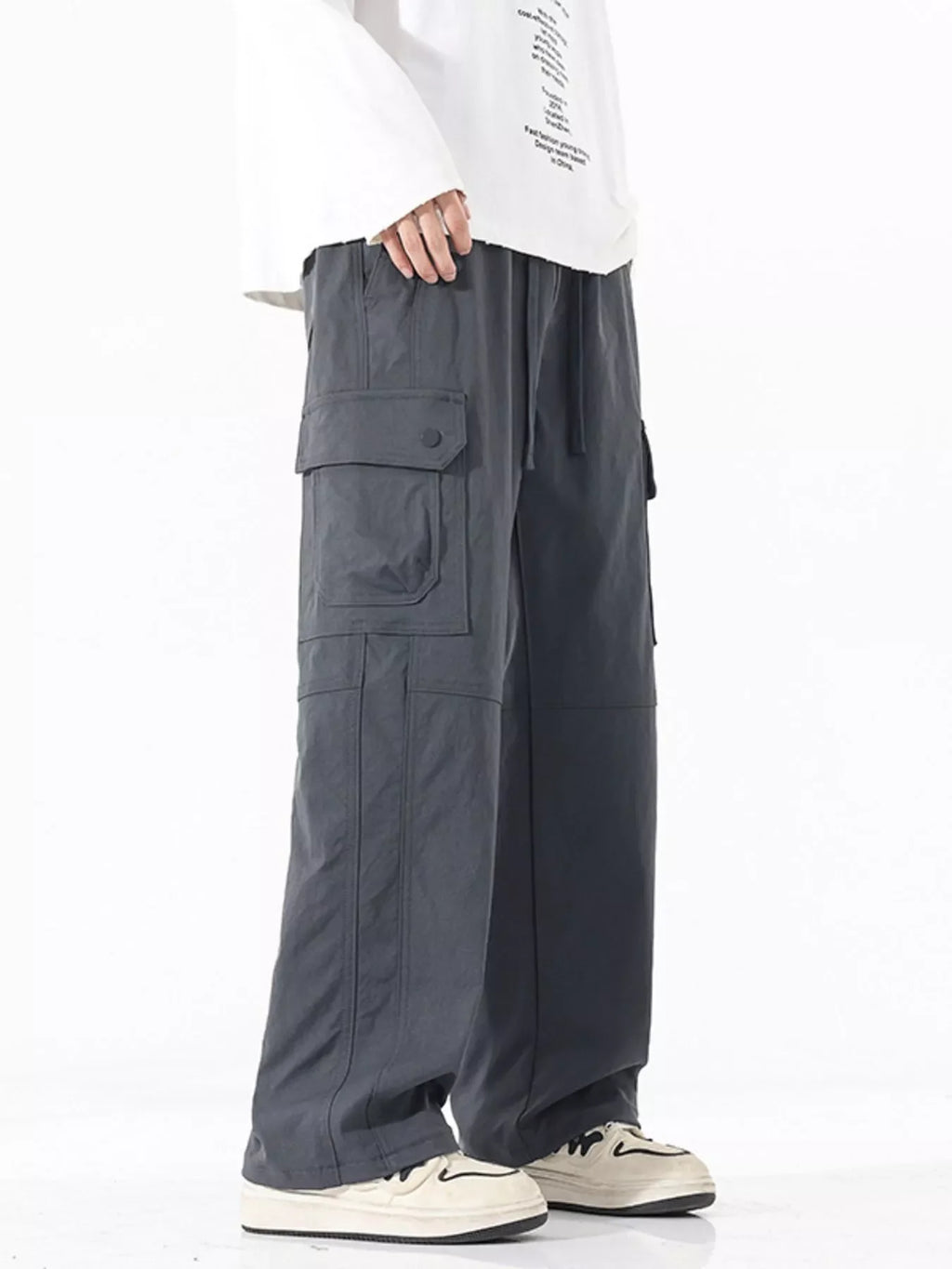 Men's Full Size Drawstring Cargo Wide Leg Pants Plus Size