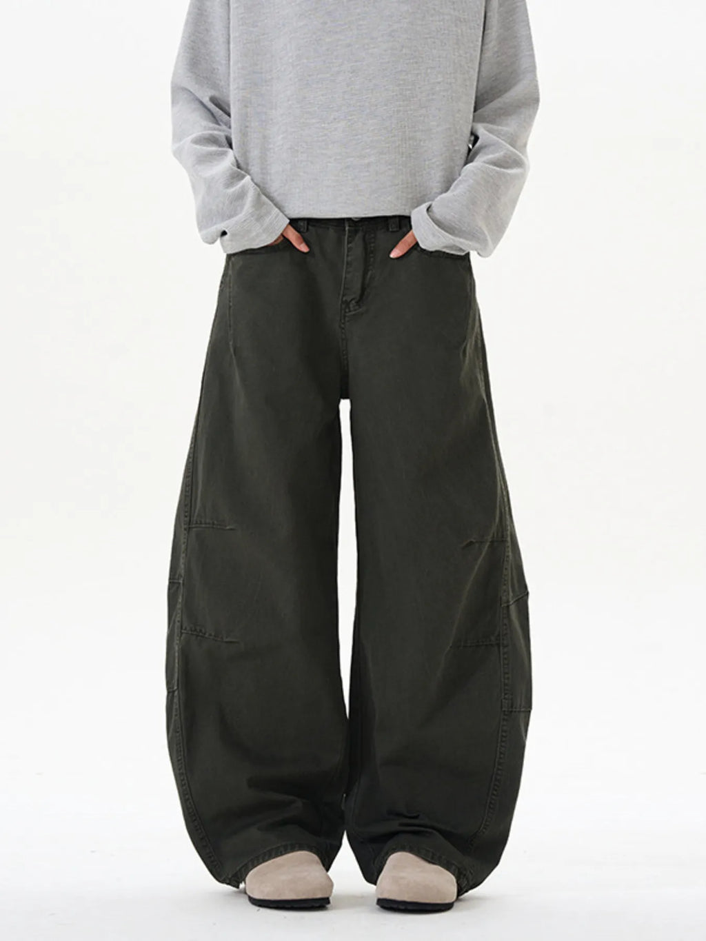 Men's Washed Wide Leg Curved Cargo Jeans