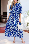 Wild Floral Print Frilled Collar Half Sleeve Dress