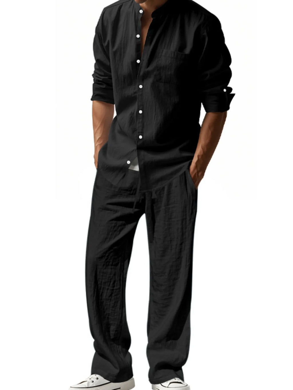 Men's Full Size Button Up Shirt and Pants Set Plus Size