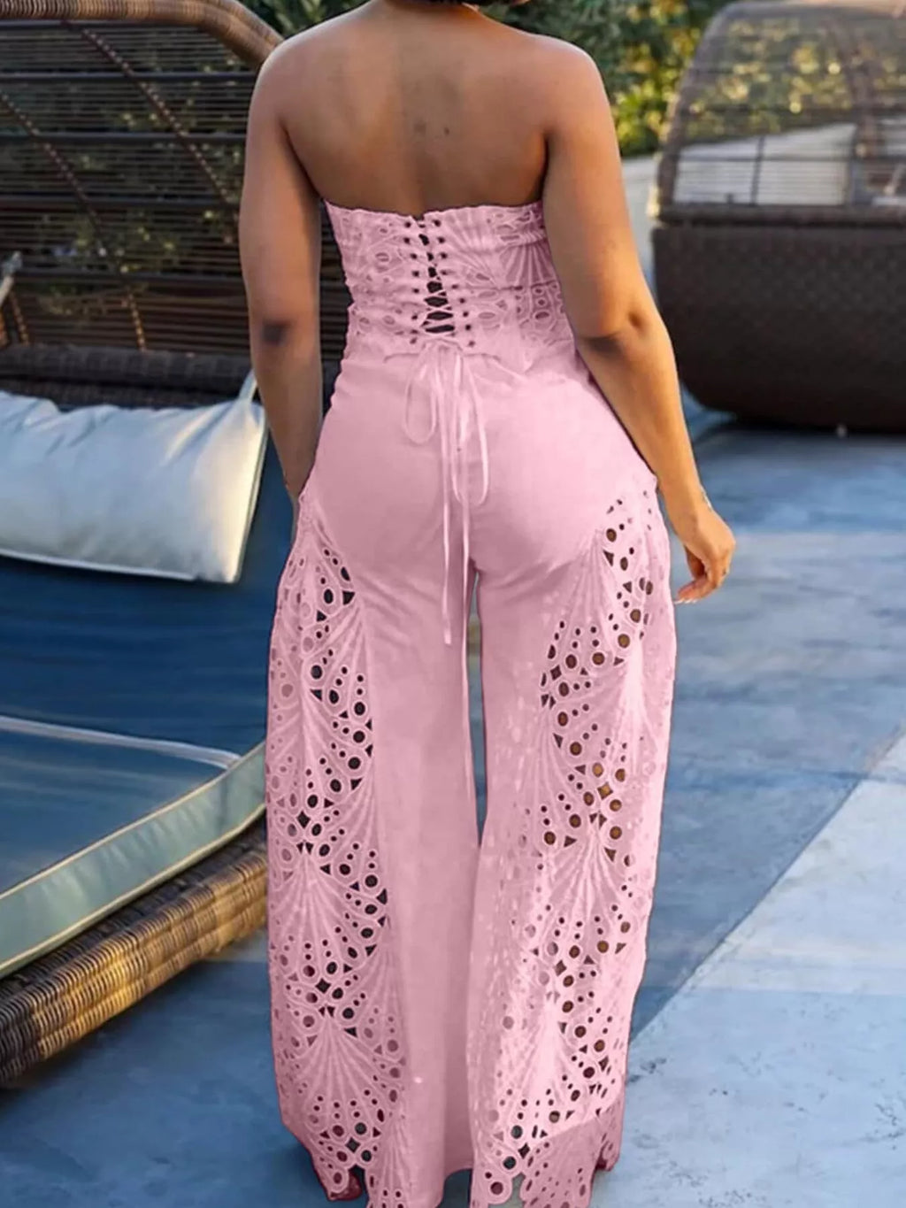 Hollow-Out Tube Top and Pants Two-Piece Set