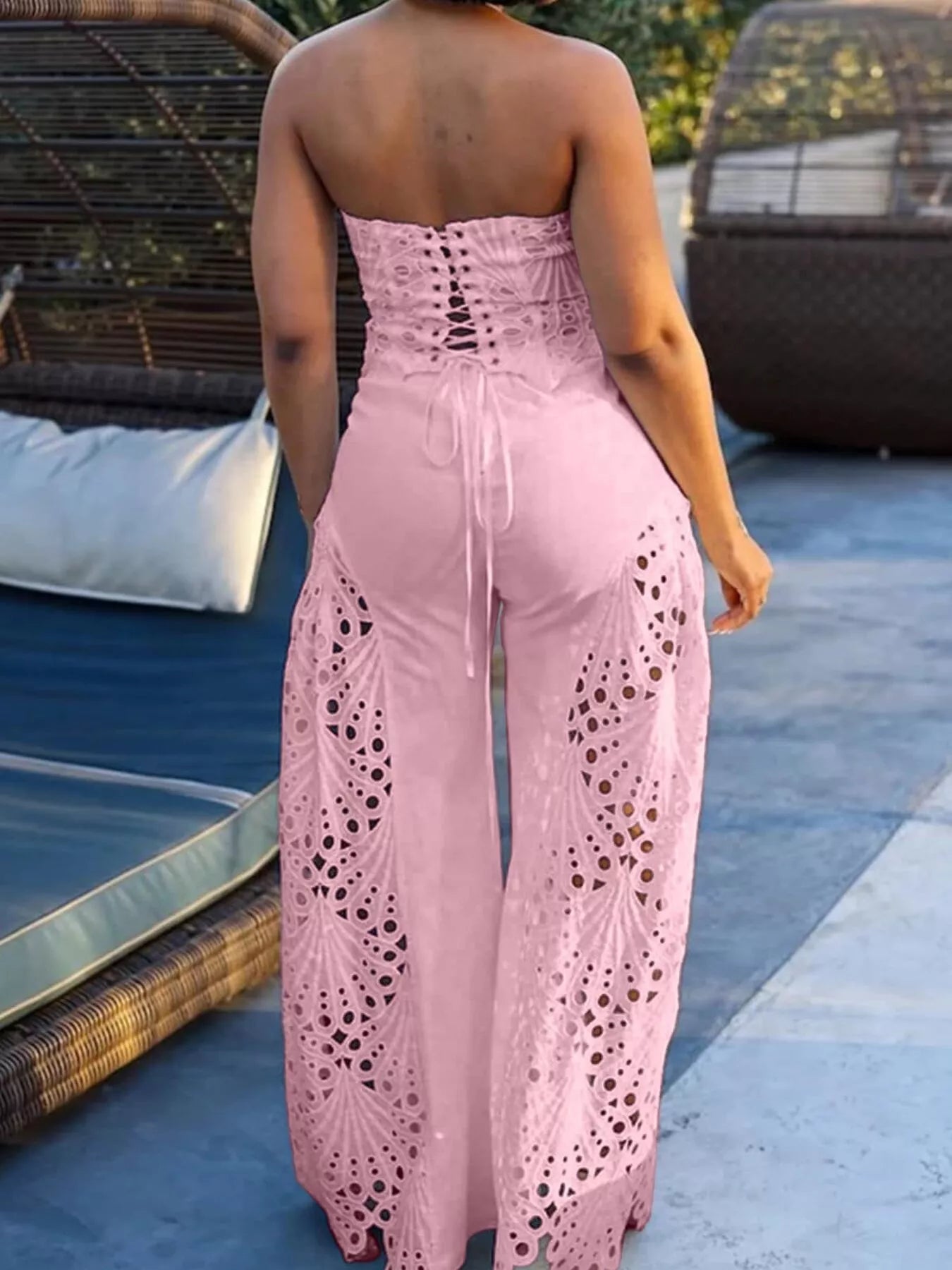 Hollow-Out Tube Top and Pants Two-Piece Set