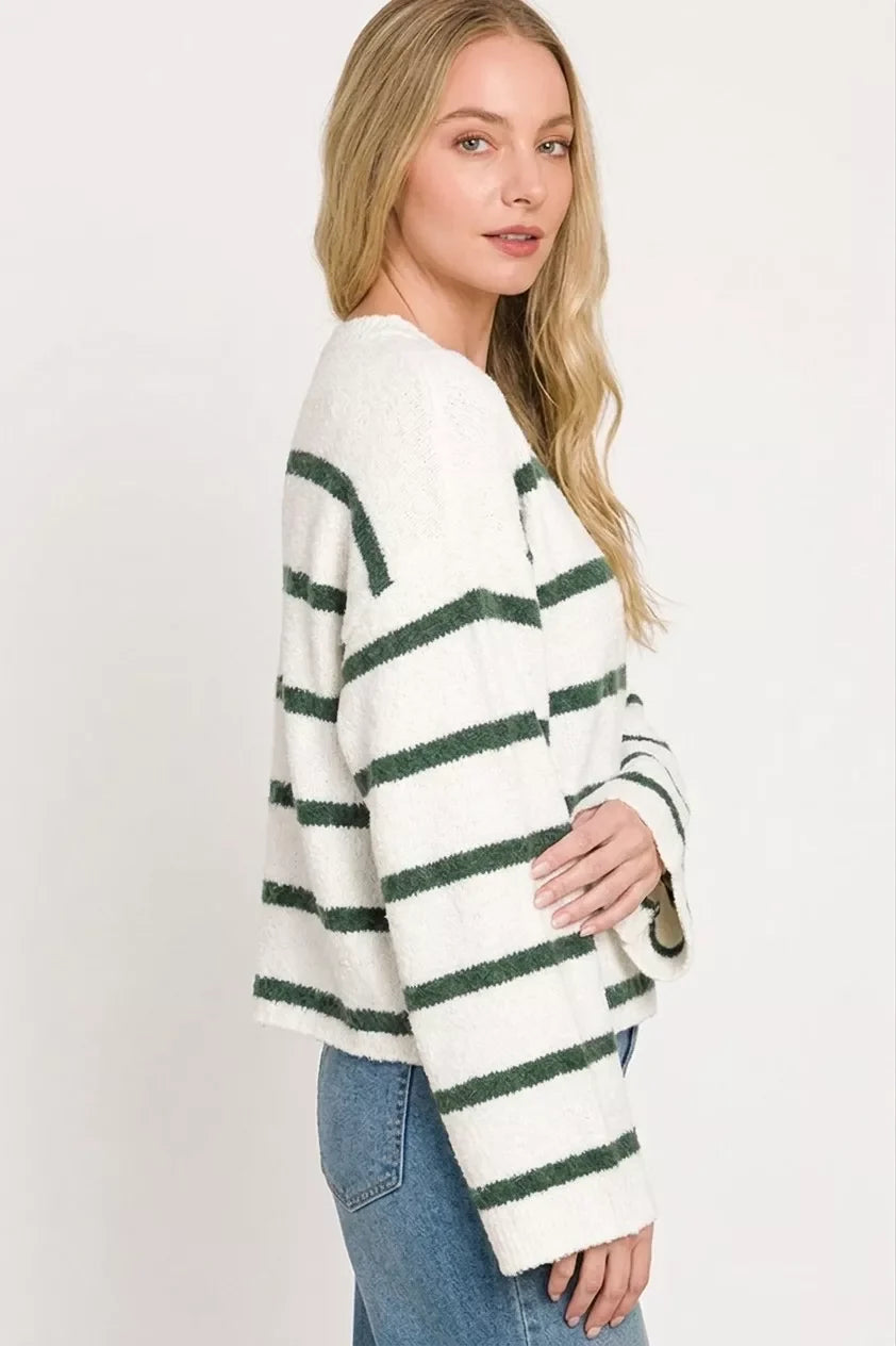 Zenana Wool Blend Striped Sweater