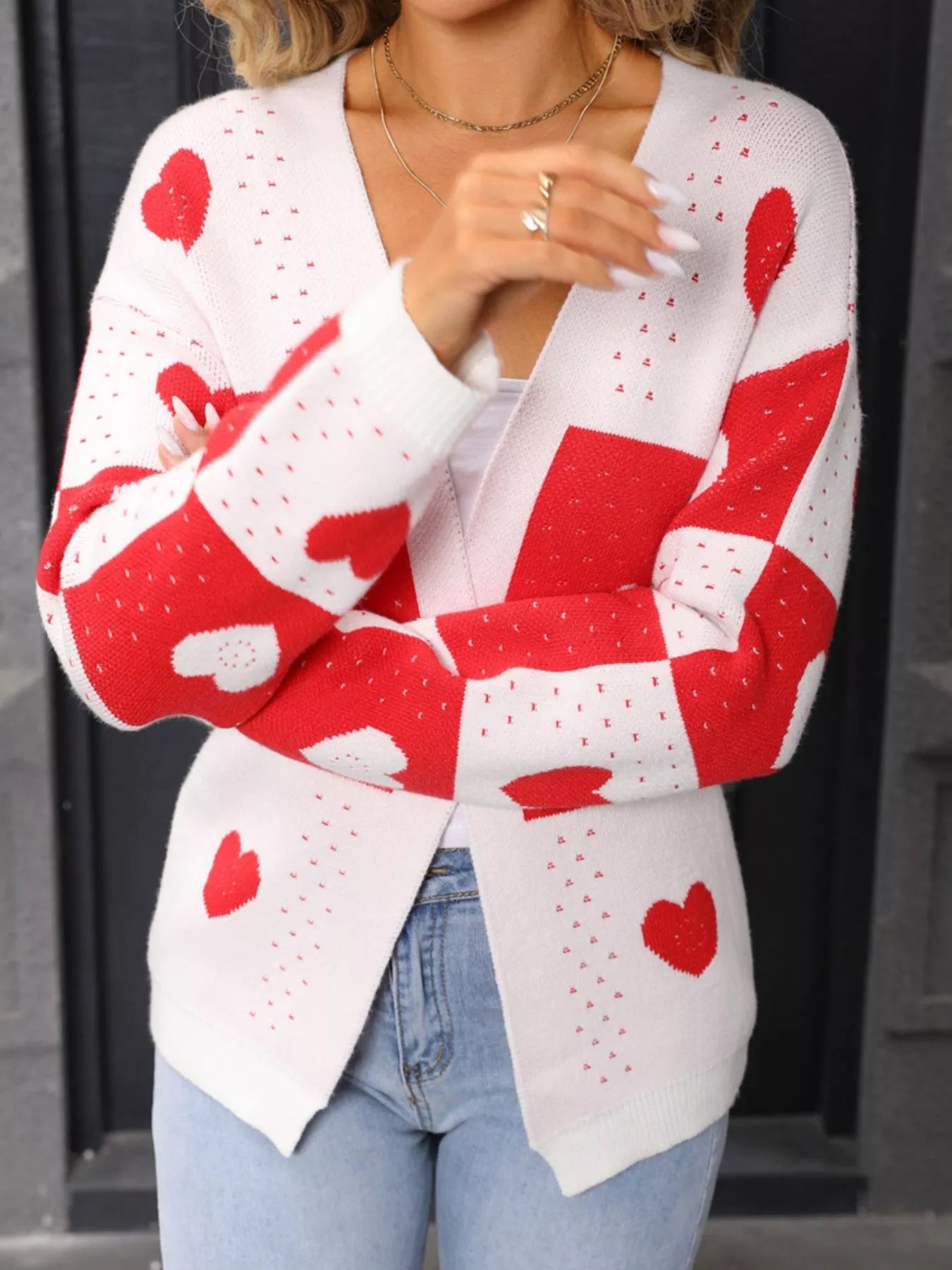 Valentine's Day Heart Pattern Knit Cardigan
