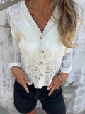 Lace V-Neck Button Down Shirt