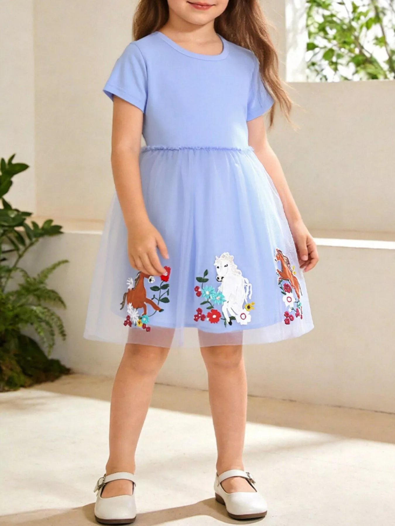 Children's Horse Embroidered Tulle Dress