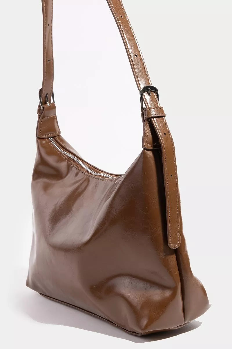 Fame Glossy Faux Leather Shoulder Bag