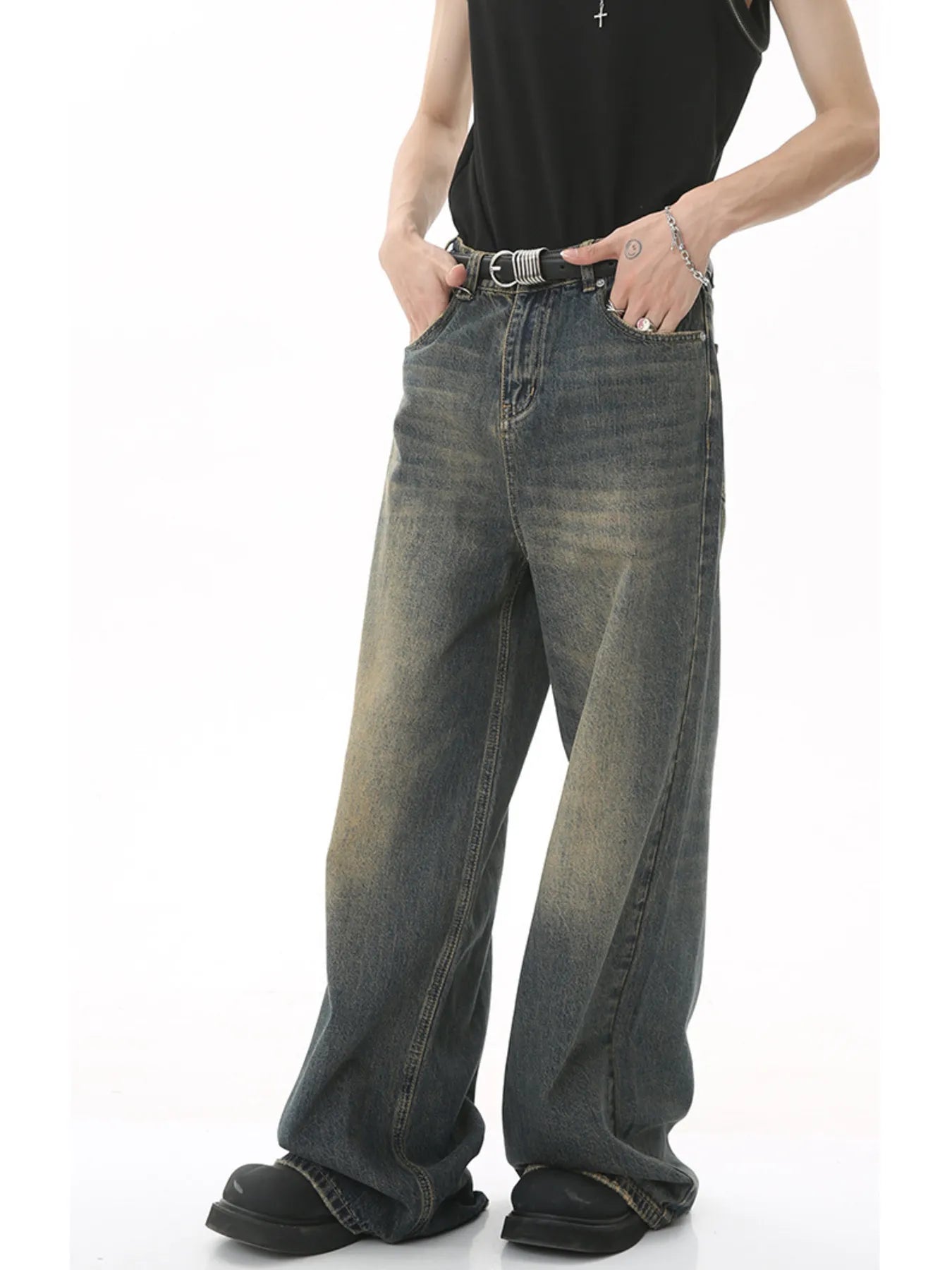 Men's Full Size Vintage Wash Wide Leg Jeans Plus Size