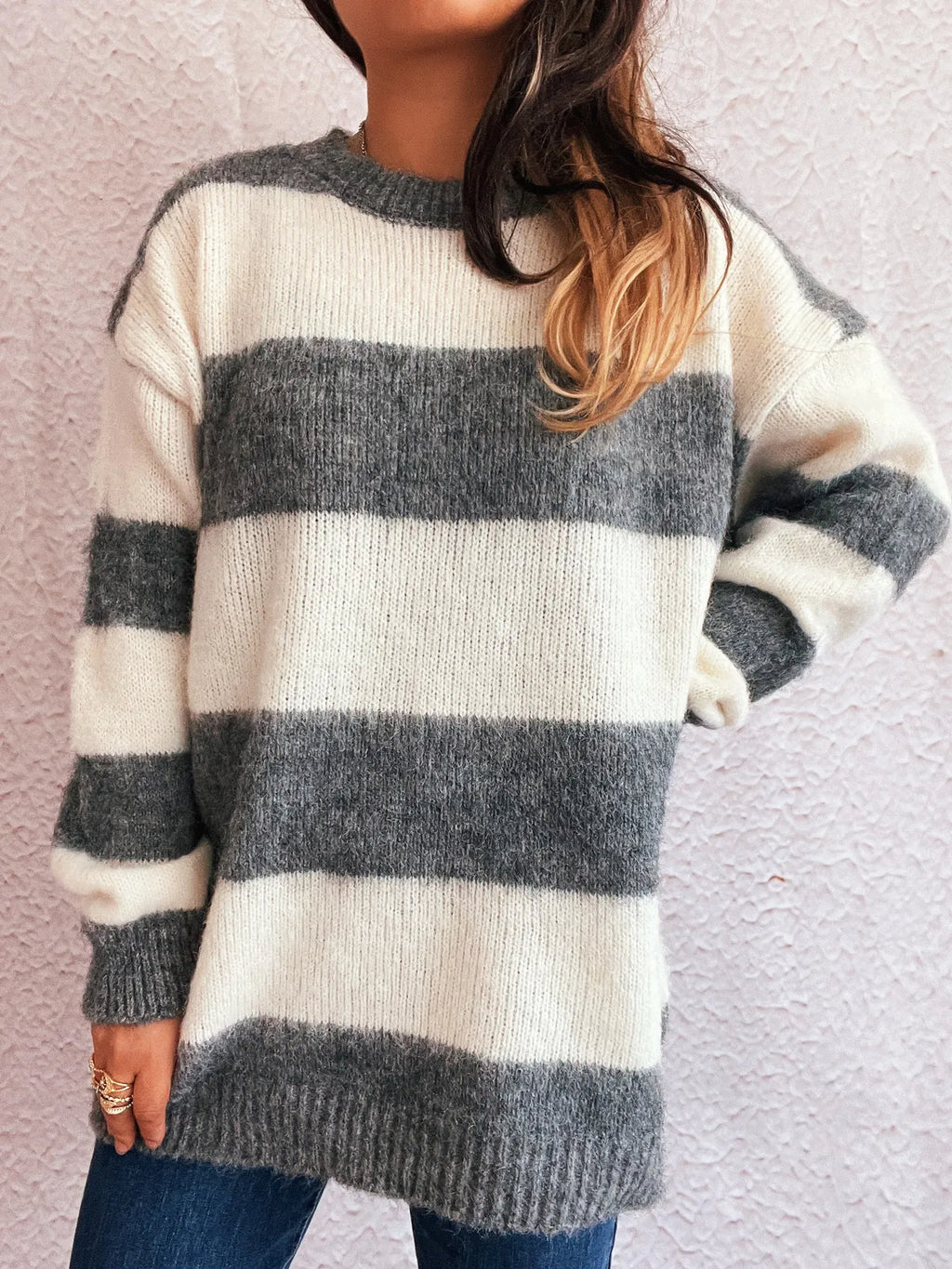 Striped Contrast Long Sleeve Sweater