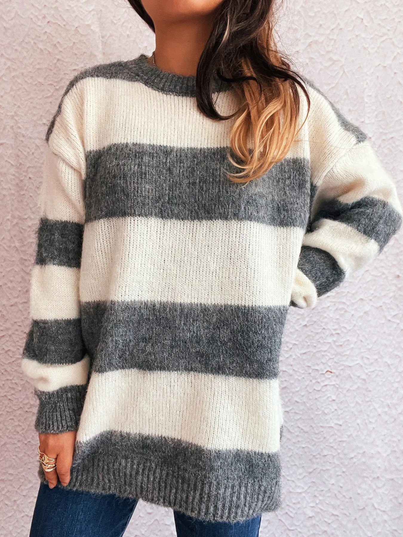 Striped Contrast Long Sleeve Sweater