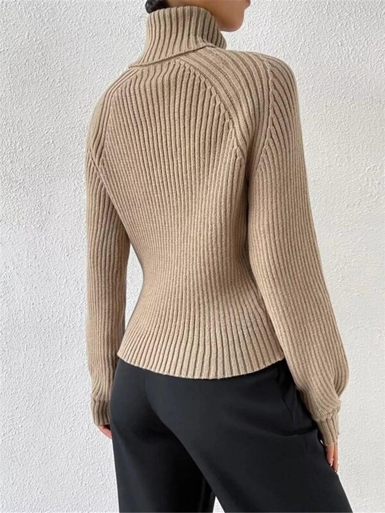 Ribbed Knit Turtleneck Sweater