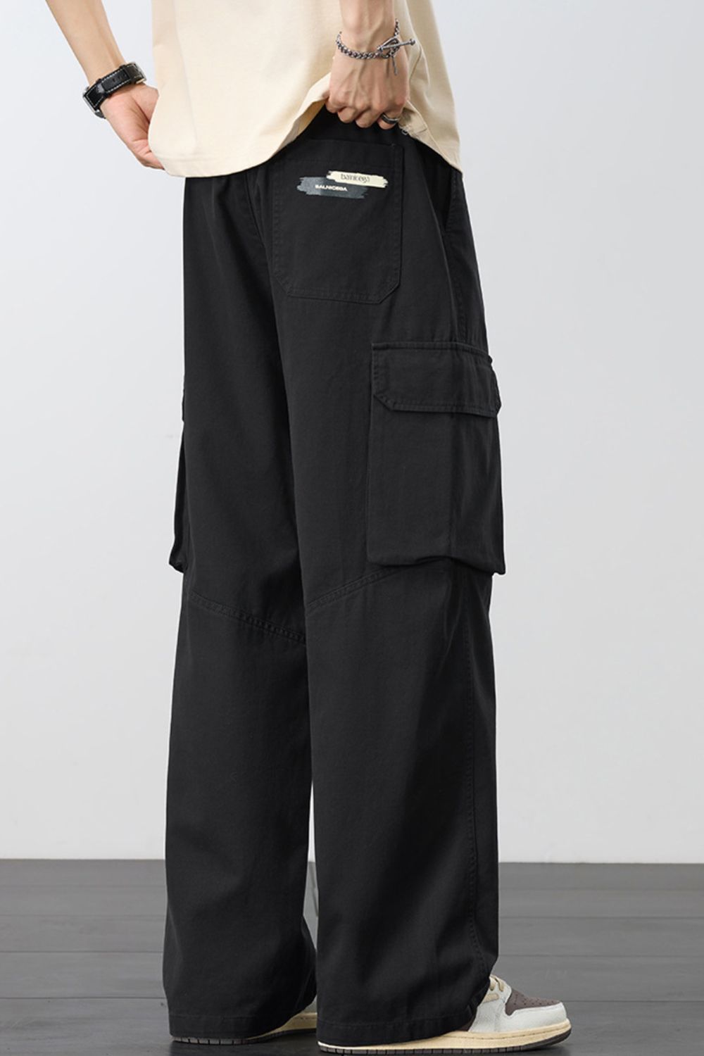 Men's Plus Size Loose Fit Cargo Pants with Drawstring
