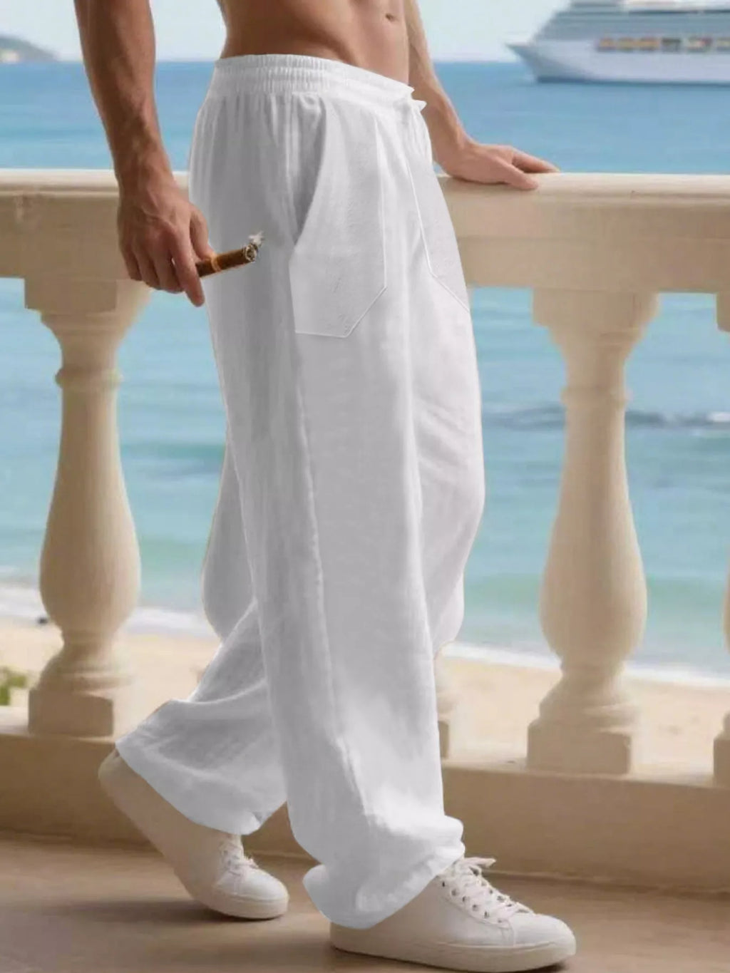 Men's Full Size Casual Loose Linen Pants Plus Size