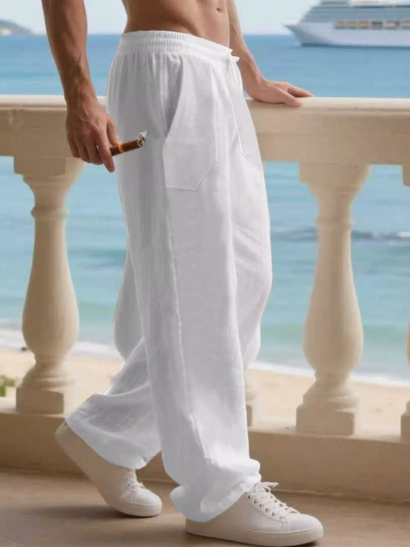 Men's Full Size Casual Loose Linen Pants Plus Size