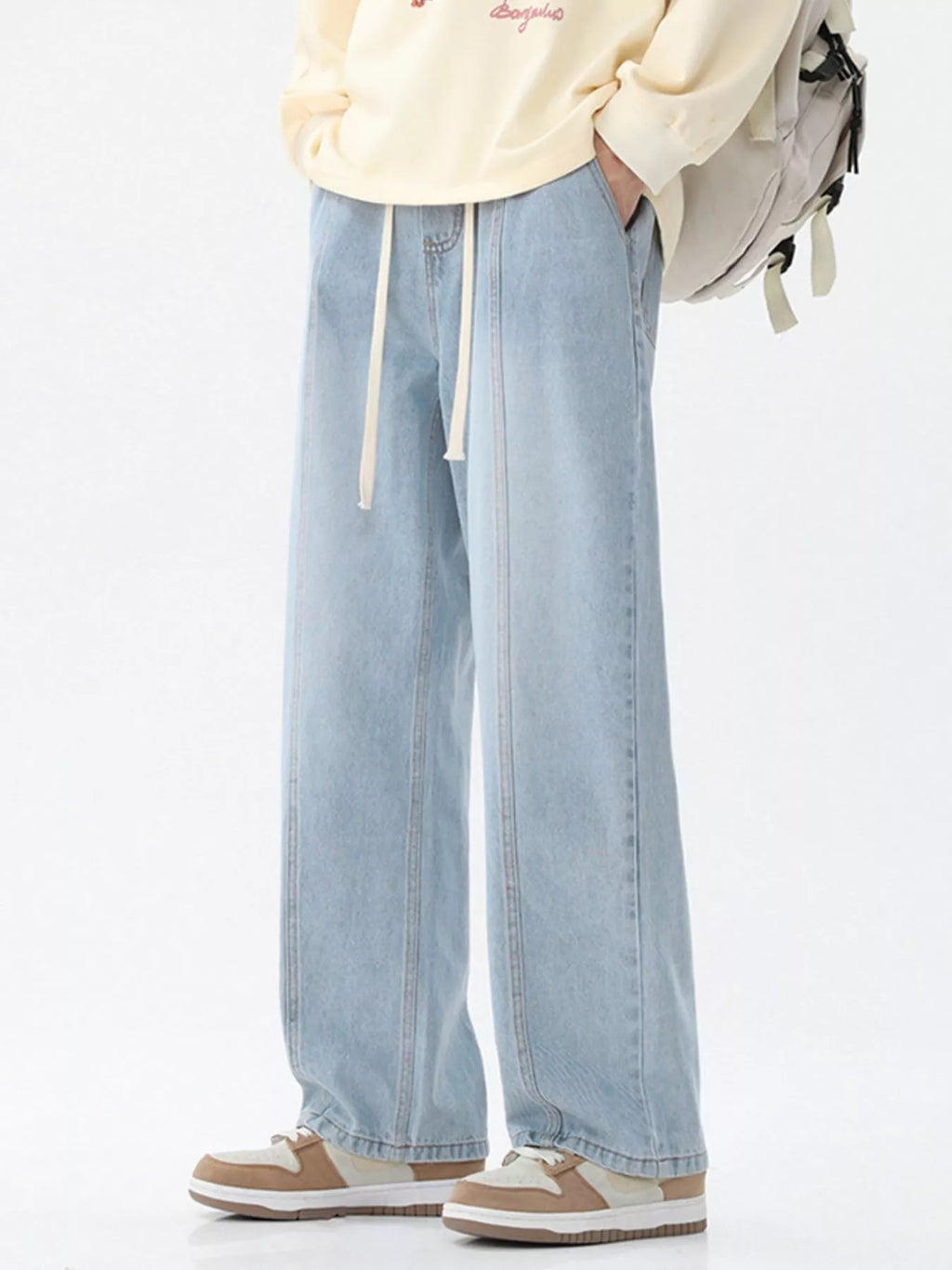 Men's Full Size Drawstring Wide Leg Jeans Plus Size