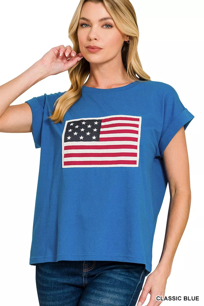 Zenana US Flag Round Neck Short Sleeve T-Shirt