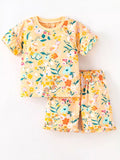 Children's Floral Print Ruffle Trim T-Shirt and Shorts Set