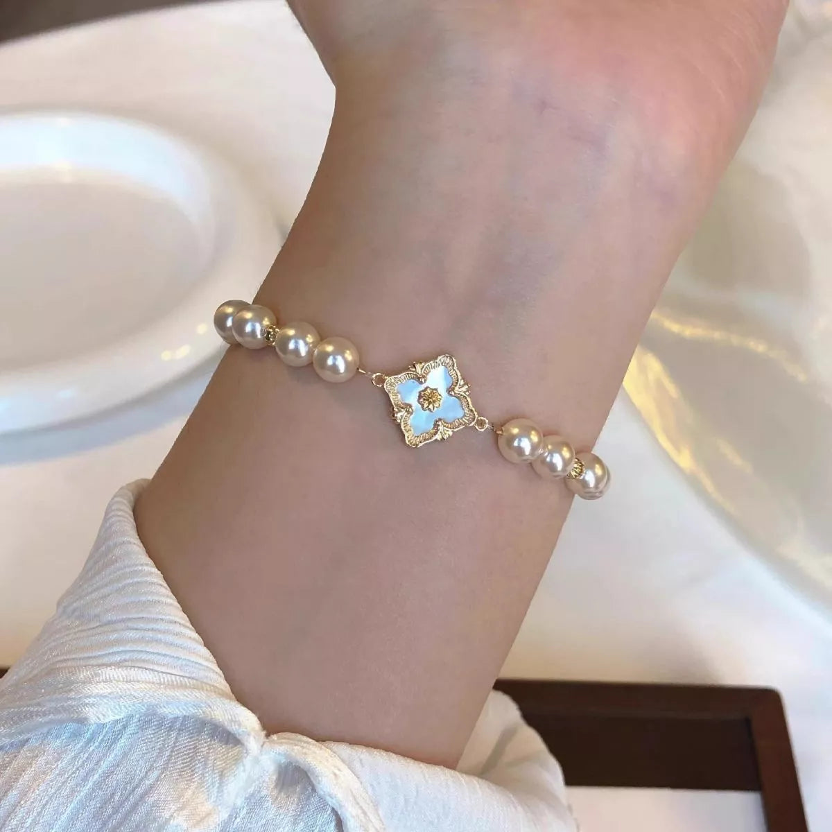 18K Gold-Plated Pearl Bracelet