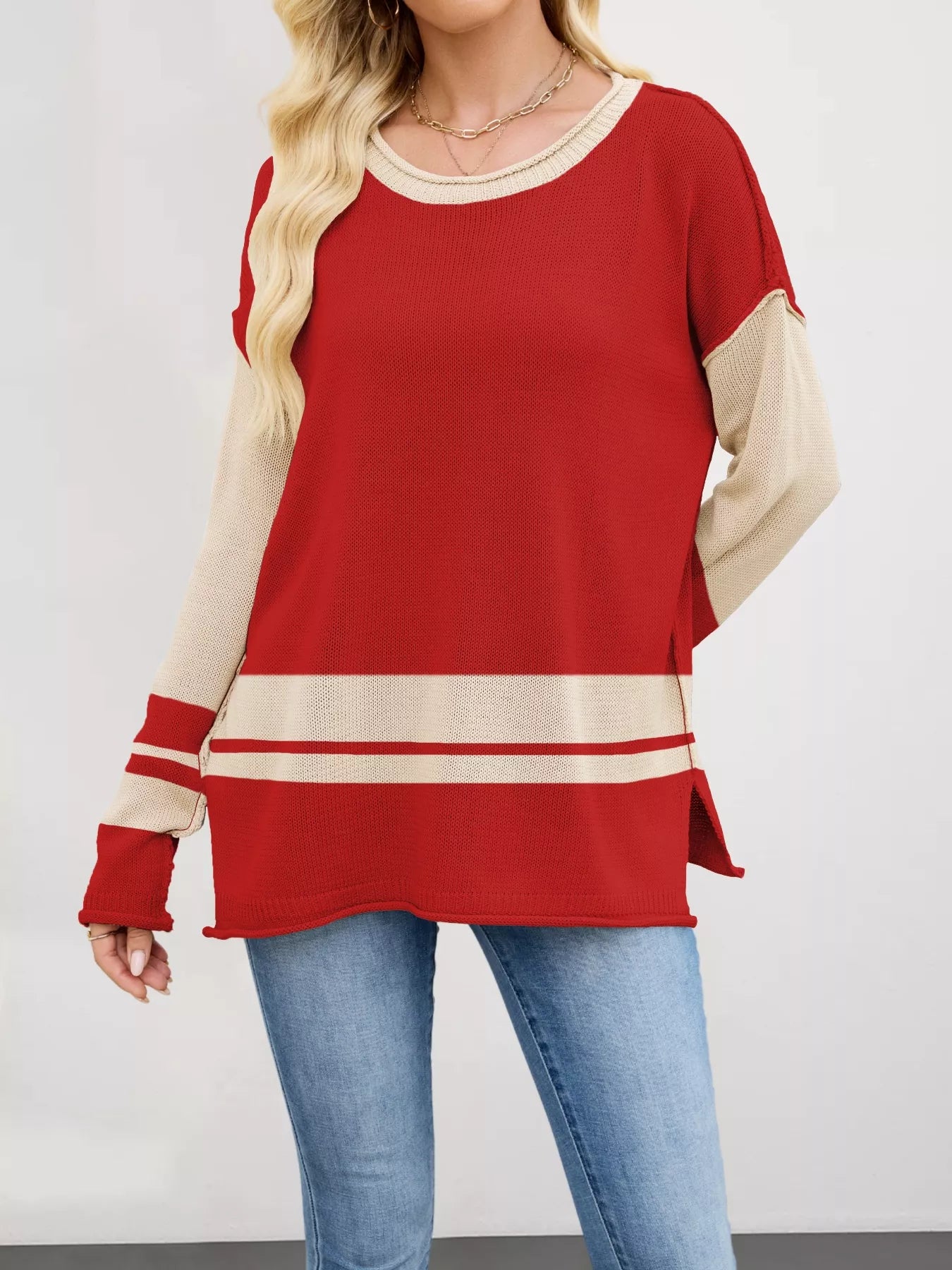 Color Block Side Slit Sweater