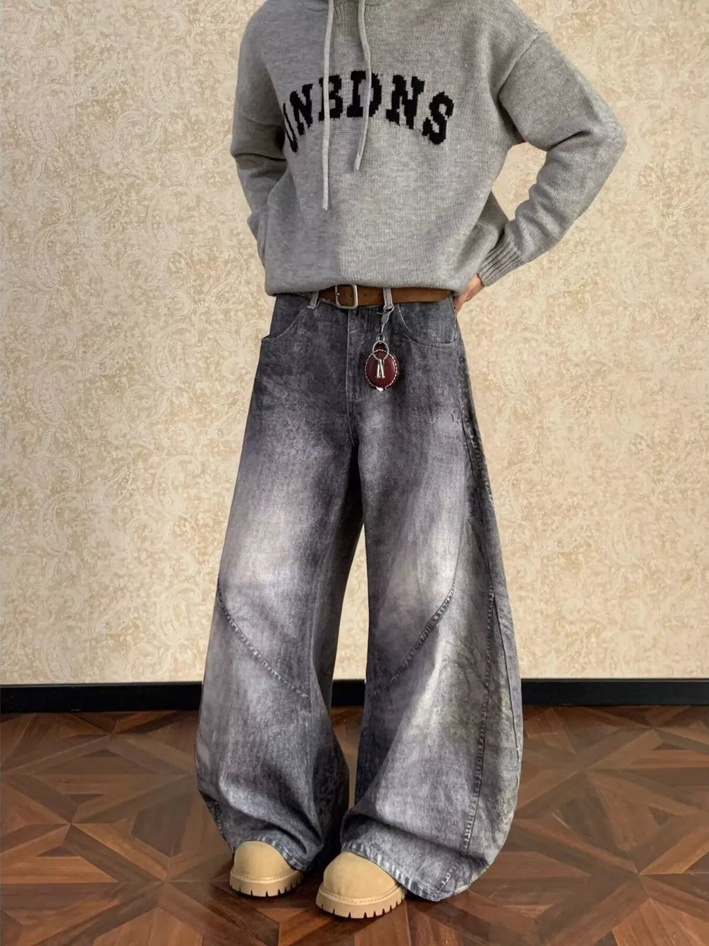 Men's Full Size Vintage Wash Wide Leg Jeans Plus Size