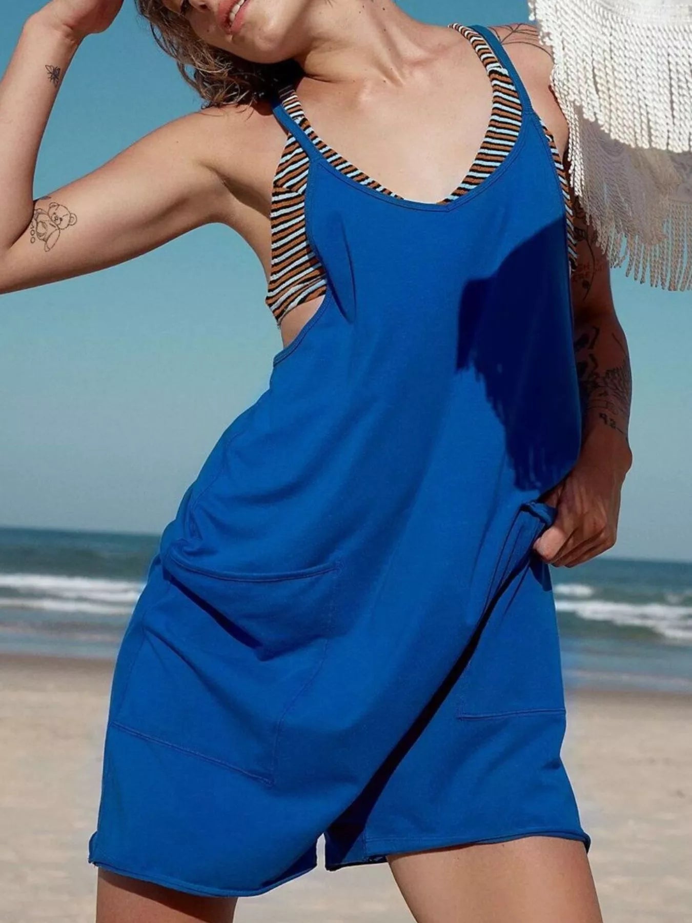 Spaghetti Strap Romper with Pockets