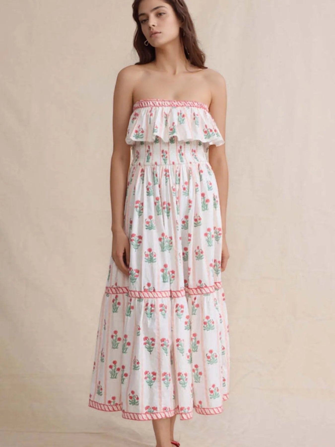 Floral Strapless Ruffle Dress