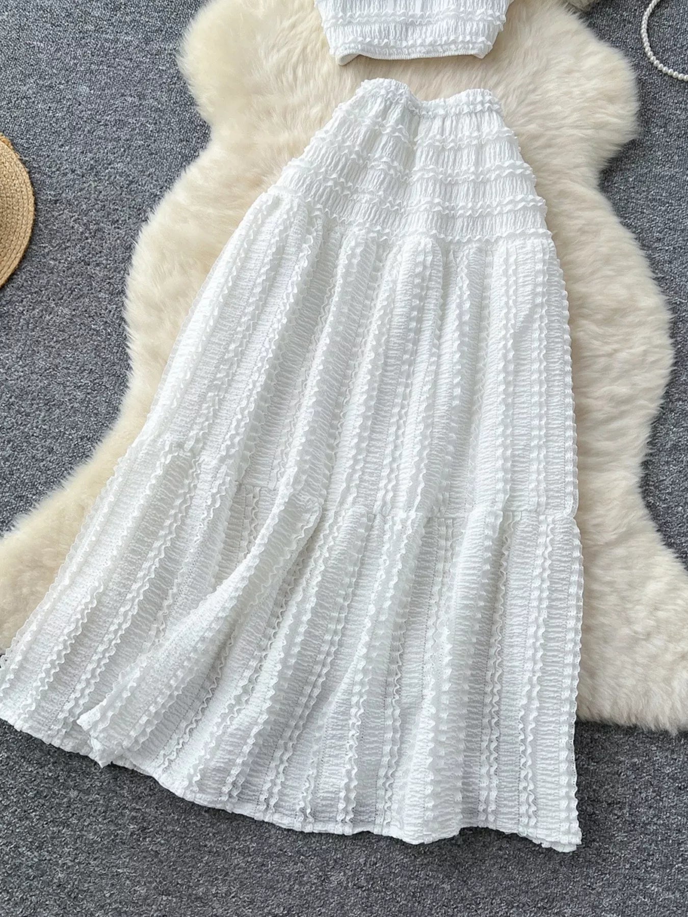 Ruched Crop Top and Maxi Skirt Set