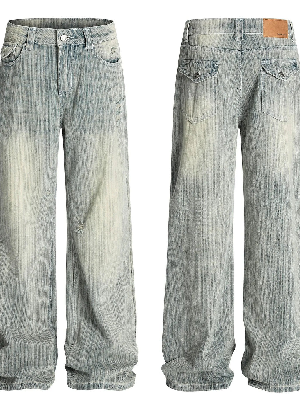 Men's Washed Pinstripe Wide Leg Jeans