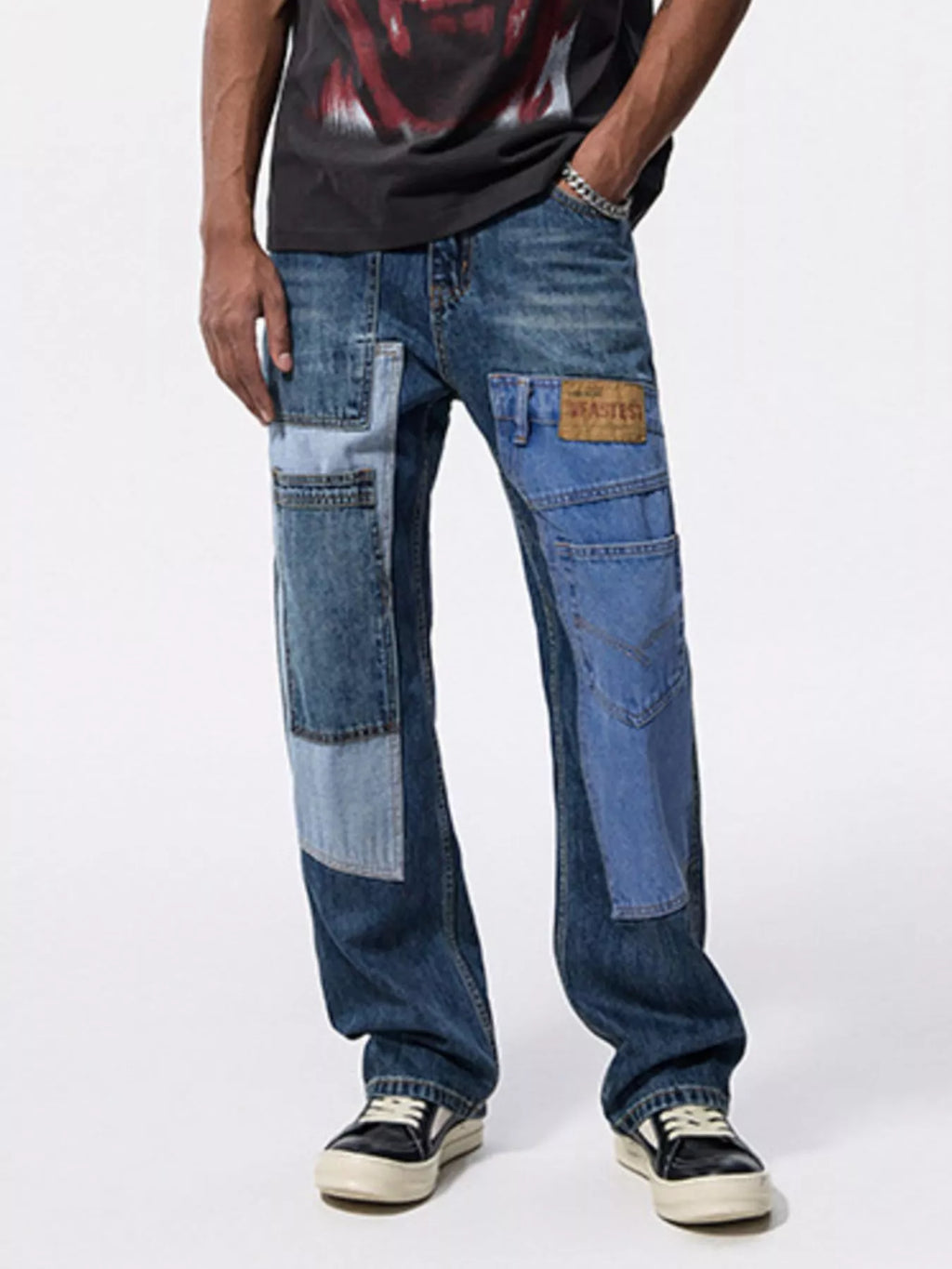 Men's Patchwork Relaxed Fit Jeans