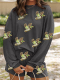 Flying Mallard Sequin Patched Ribbed Long Sleeve Top and Shorts Set