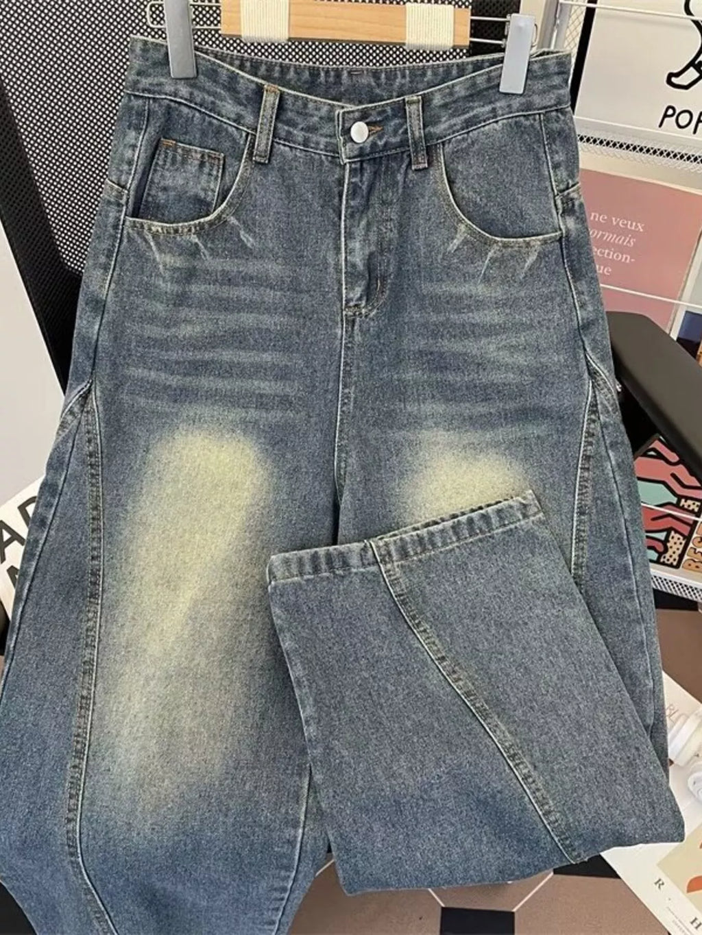 Men's Plus Size Vintage Wash Wide Leg Jeans