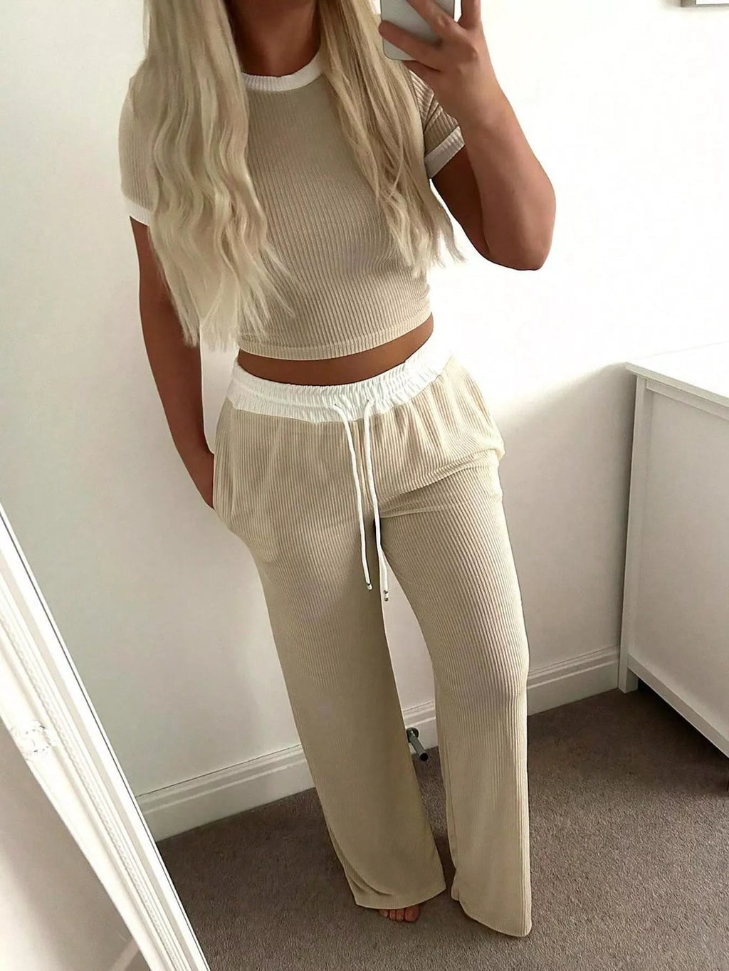 Contrast Trim Top and Pants Set