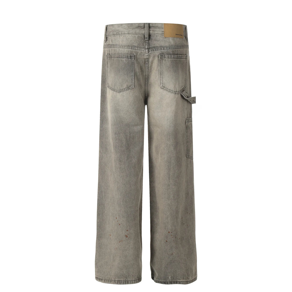 Men's Vintage Washed Cargo Pocket Wide-Leg Jeans