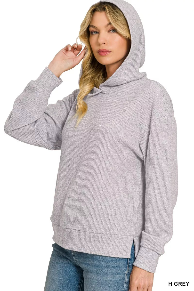 Zenana Brushed Ribbed Hacci Hoodie Pullover