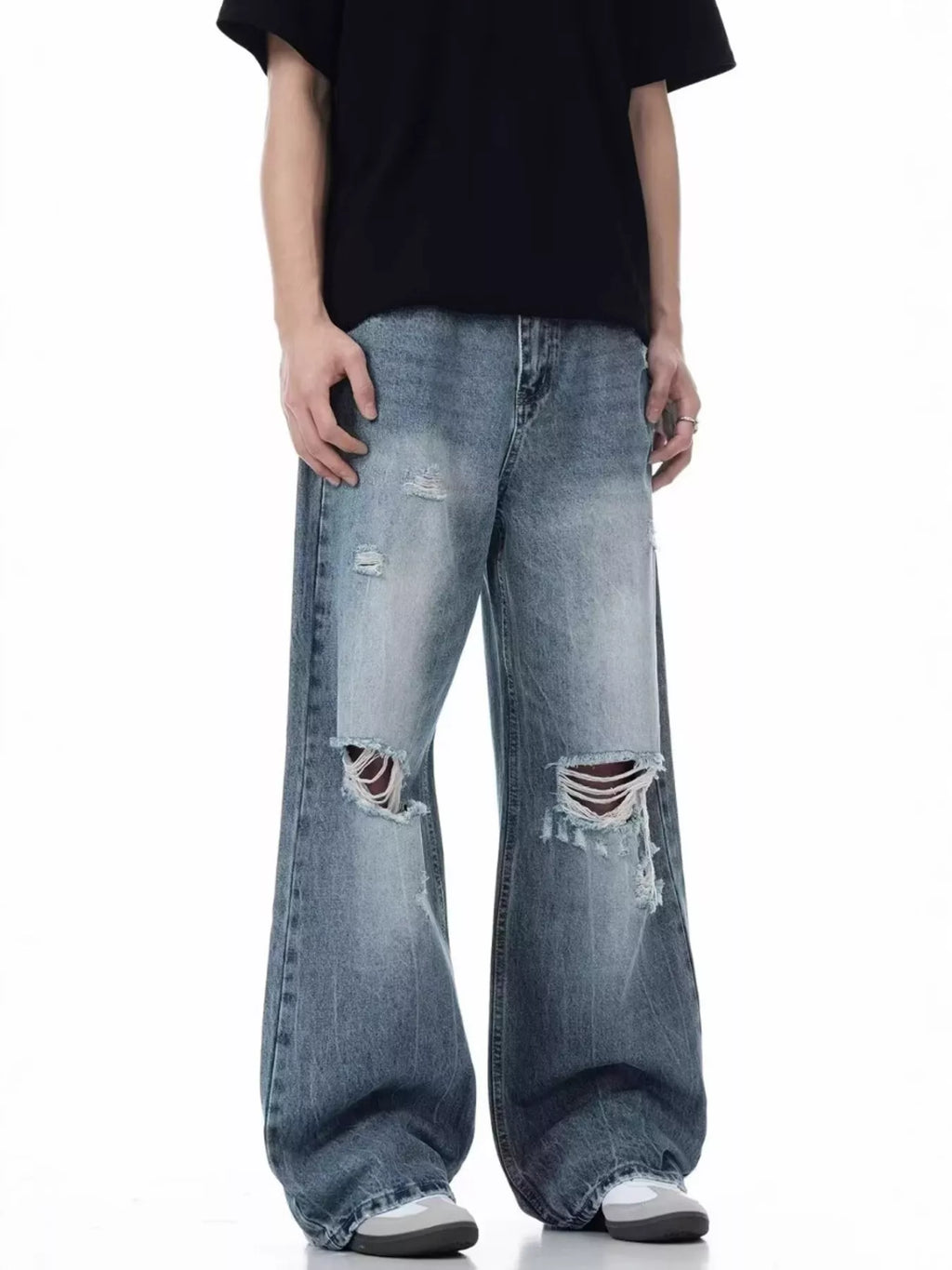 Men's Full Size Distressed Wide Leg Jeans Plus Size