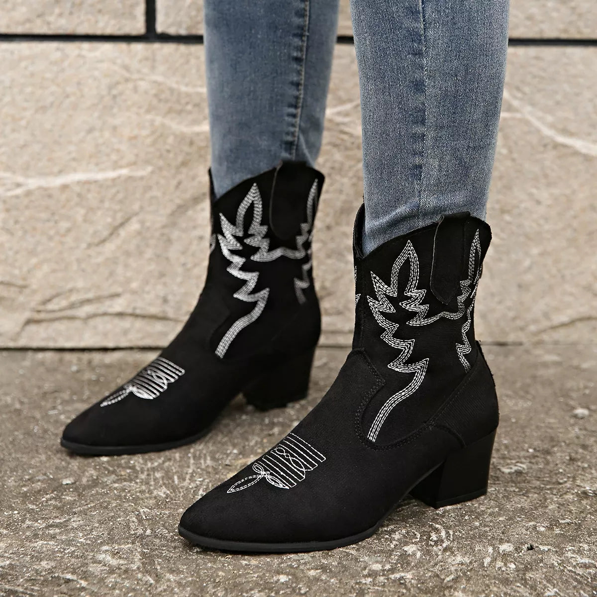 Point Toe Block Heels Boots