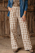 Gingham Plaid Tie Elastic Waist Shift Pants