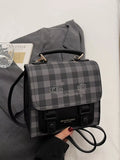 Plaid Pattern Embroidered Flap Backpack Bag