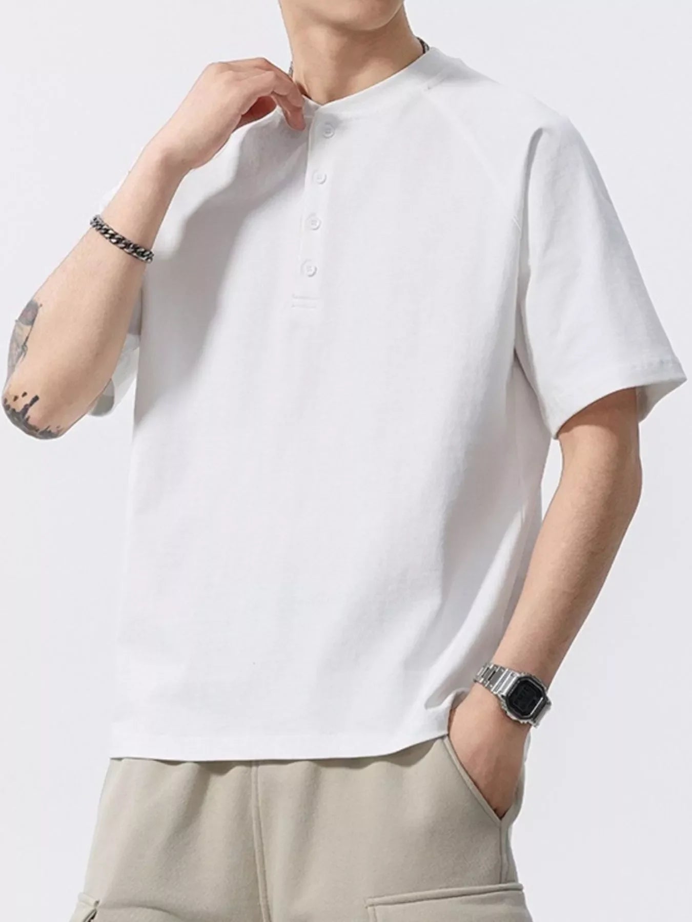Men's Full Size Button Detail Short Sleeve T-Shirt Plus Size