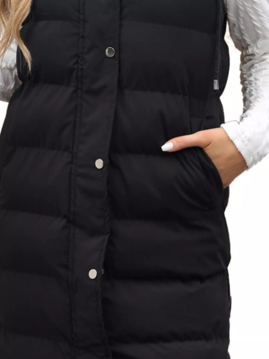 Full Size Snap Down Hooded Padded Longline Vest Coat Plus Size