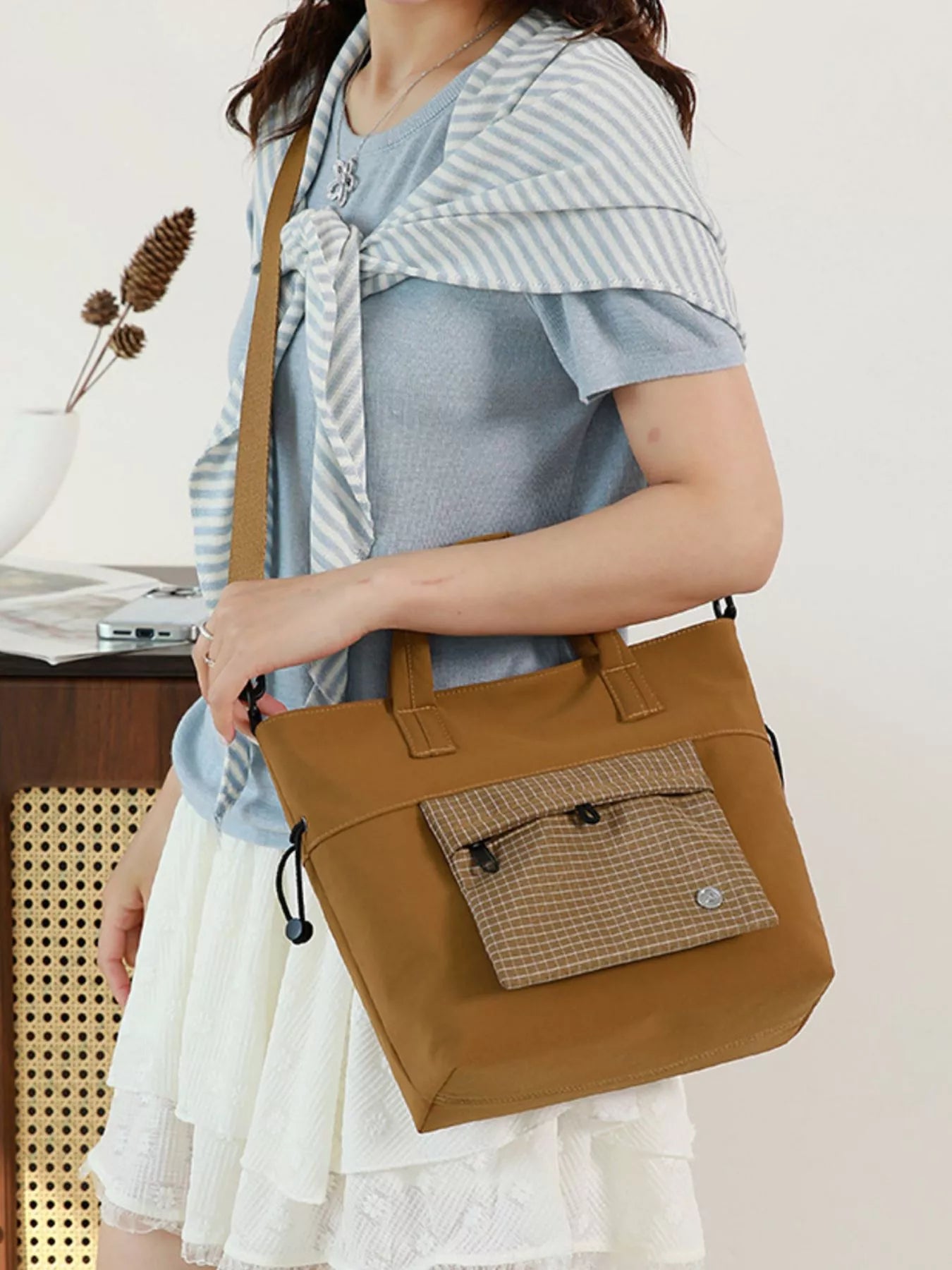 Plaid Nylon Crossbody Bag