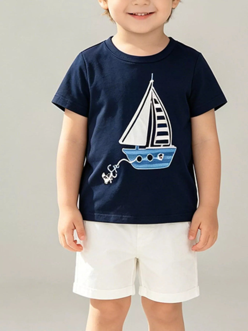 Children's Sailboat Graphic Round Neck T-Shirt