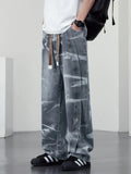 Men's Plus Size Washed Wide-Leg Jeans