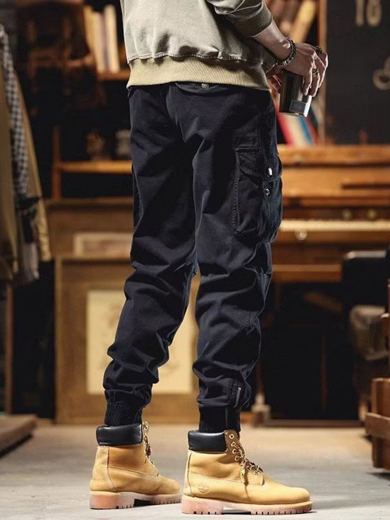 Men's Plus Size Casual Cargo Pants with Elastic Cuff