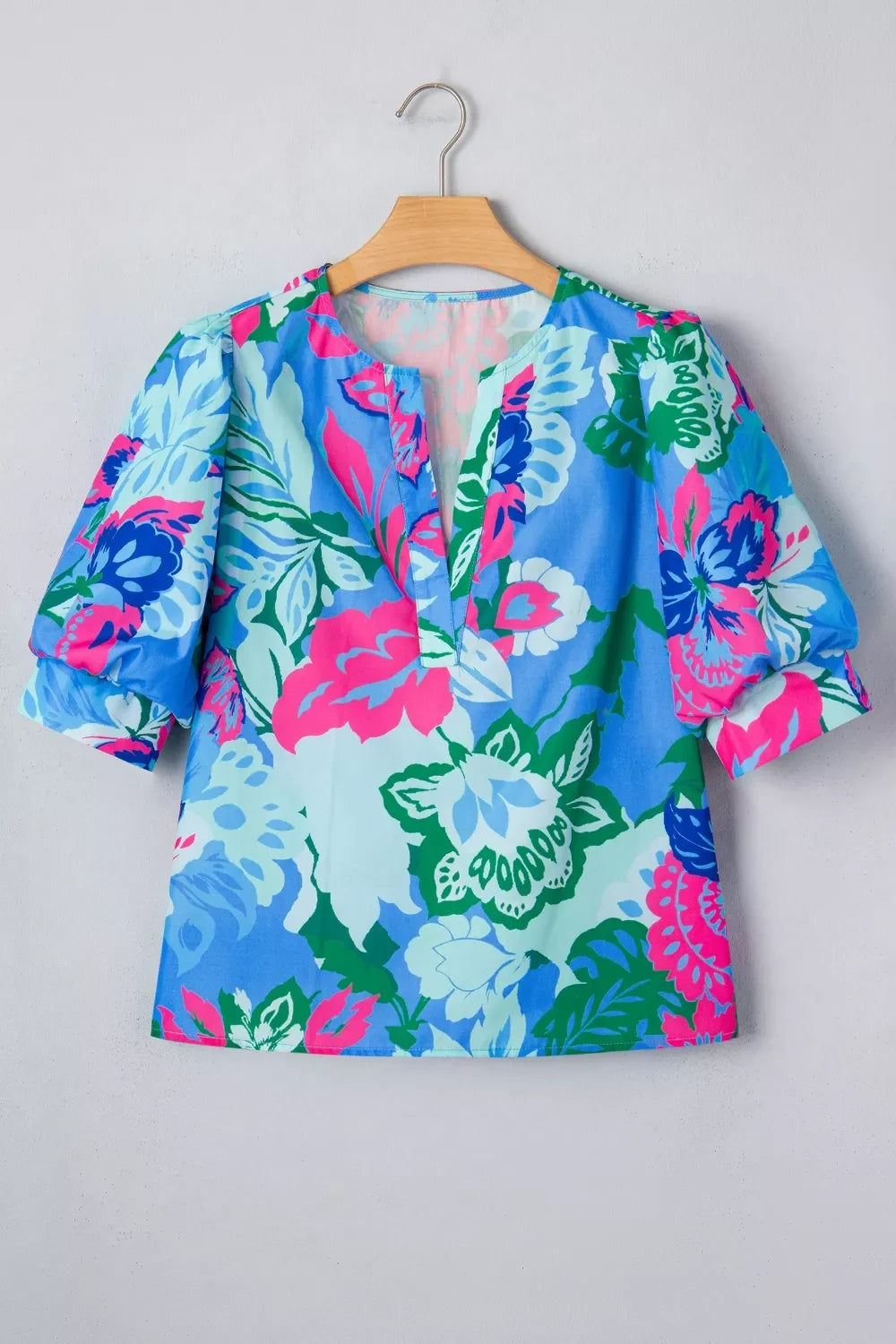 Floral Print V Neck Half Sleeve Blouse