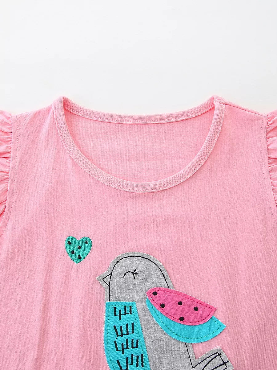 Children's Bird Print Top and Shorts Set