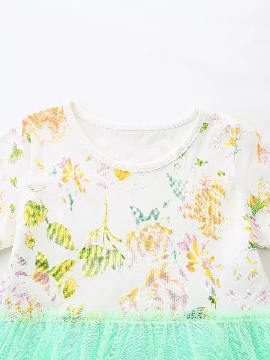 Children's Floral Print Tulle Dress