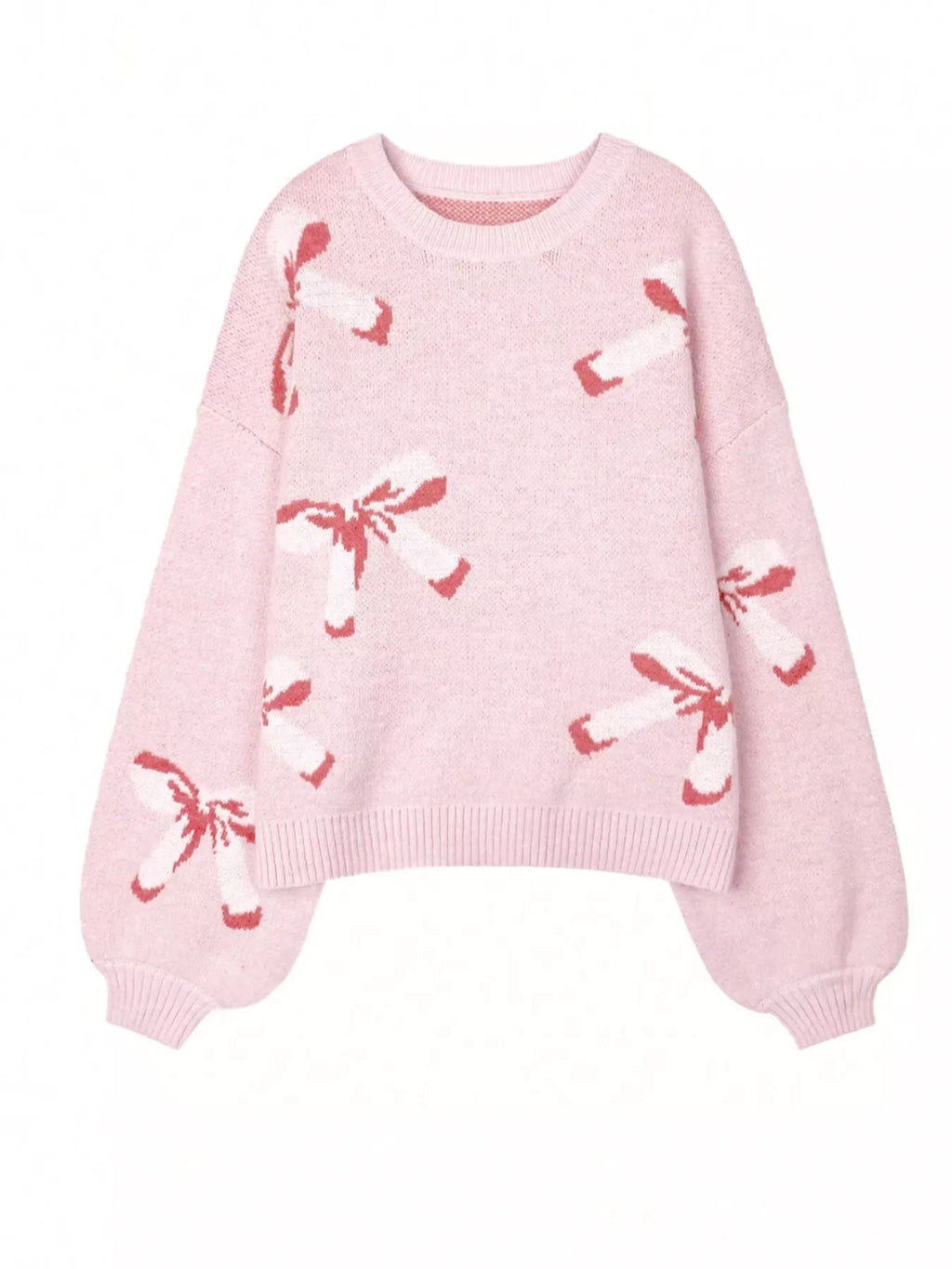 Bow Round Neck Dropped Shoulder Sweater