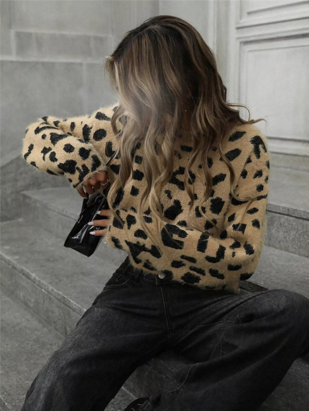 Leopard Fuzzy Knit Cropped Sweater